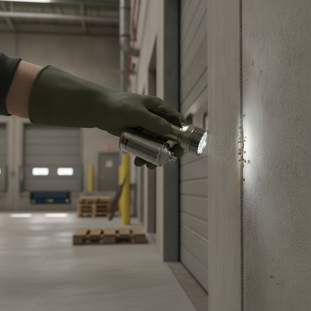 Commercial Pest Control  no peoples face just hand wearing long green gloves